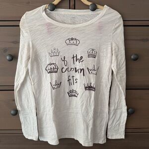 Aerie Real Soft Tee Long Sleeve White/Merlot Shirt 'If the crown fits' Size M